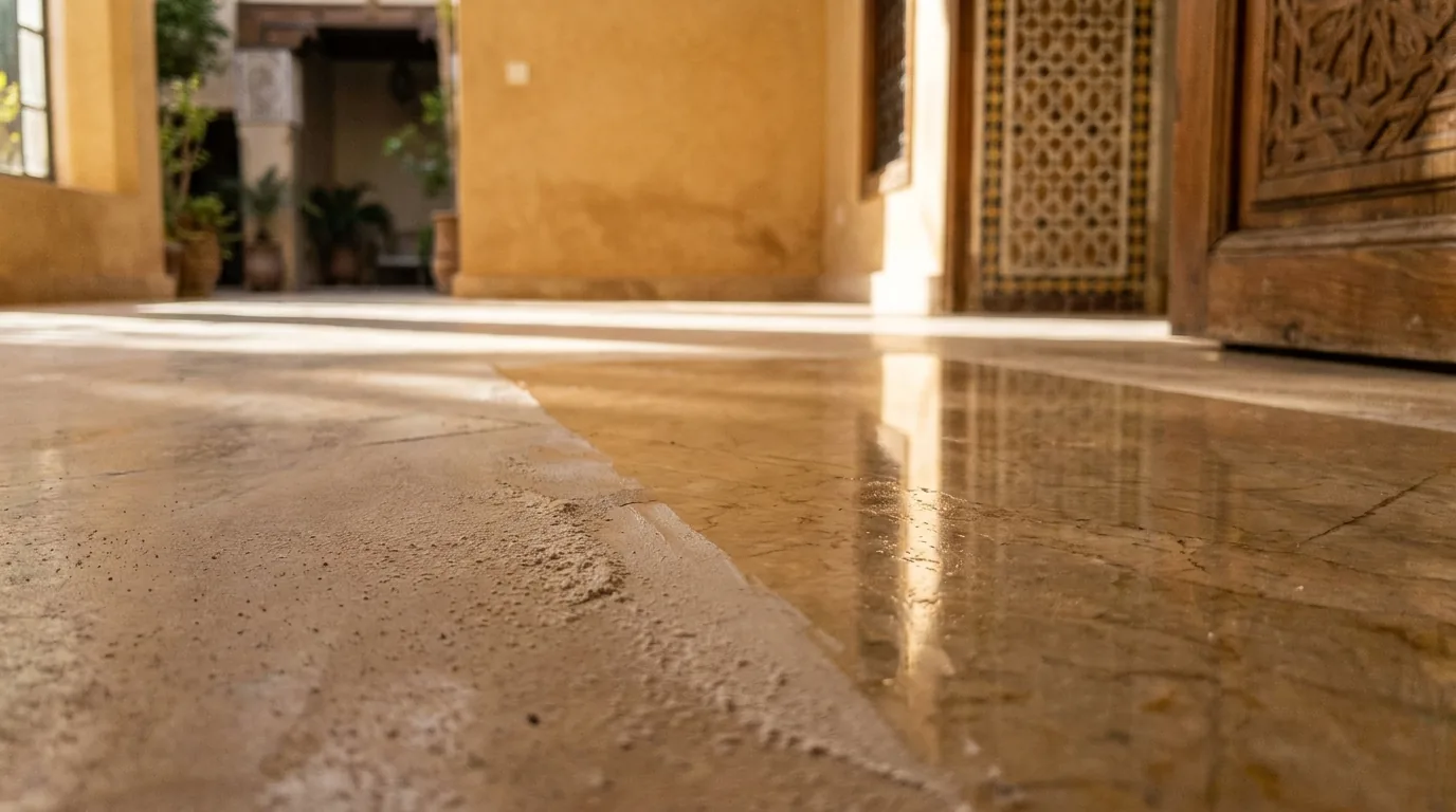 Détail technique de l'intervention — Cristallisation du marbre à Marrakech